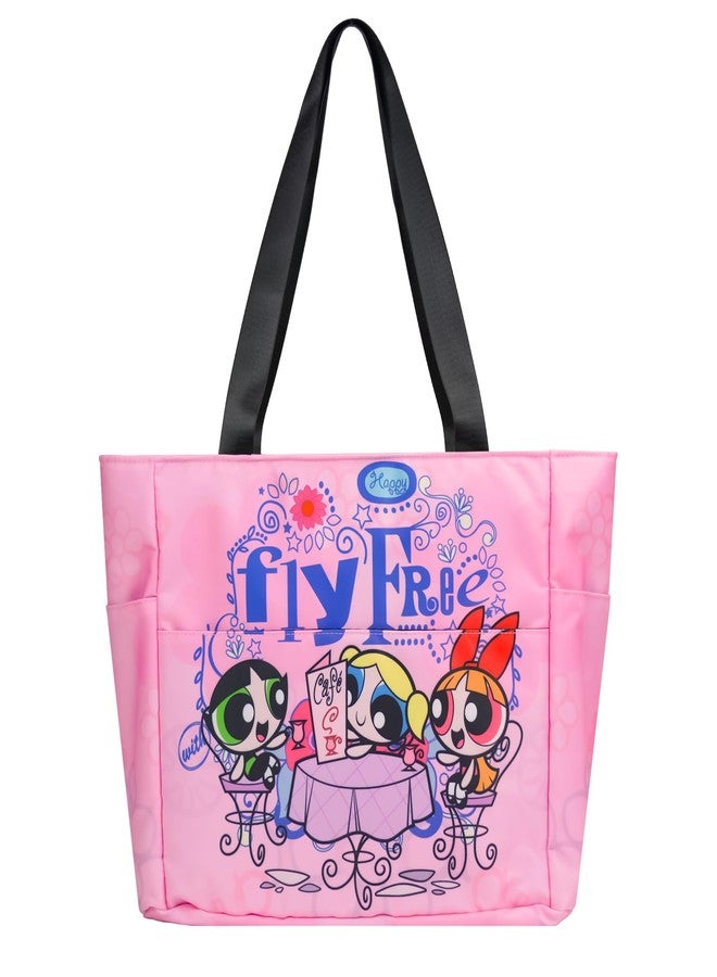 CoCube+ The Powerpuff Girls Tote Bag for Women - Cartoon Lightweight Handbag with Zipper & Cup Holder & Laptop Compartment, Pink Shoulder Bag for Work, Travel, Gym, Christmas Gifts - Image 1